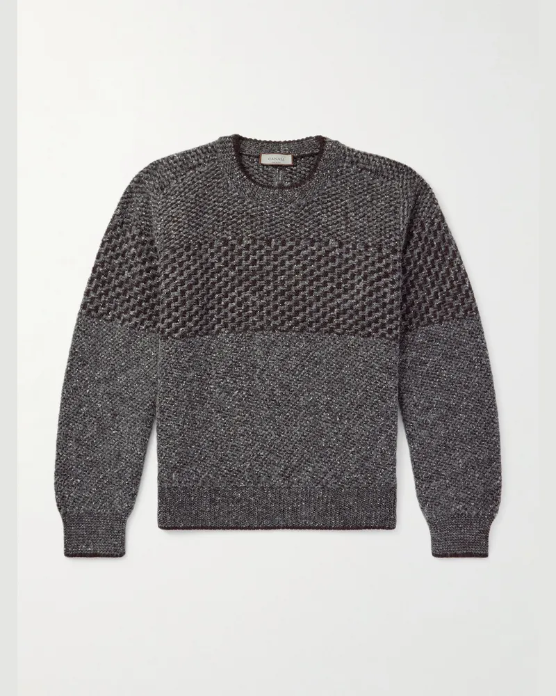 Canali Jacquard-Knit Wool-Blend Bouclé Sweater Gray