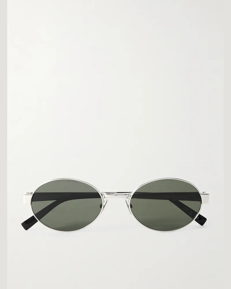 Saint Laurent Silberfarbene Sonnenbrille mit ovalem Rahmen Silber
