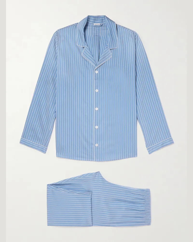 Zimmerli Pyjama aus gestreiftem Webstoff mit Reverskragen Blau