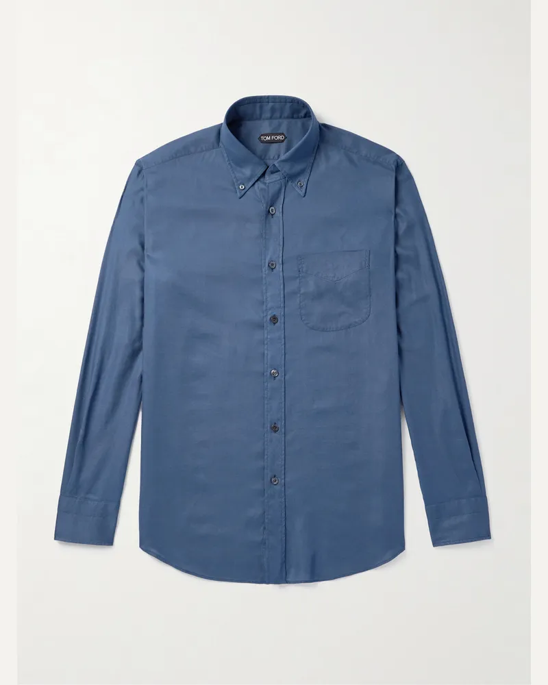 Tom Ford Hemd aus Lyocell mit Button-Down-Kragen in Stückfärbung Blau