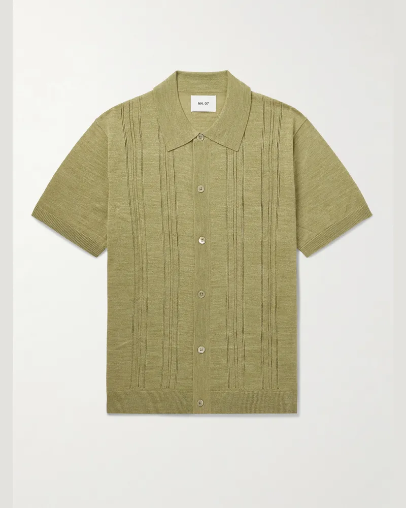 NN 07 Thor 6584 Pointelle-Knit Wool-Blend Shirt Green
