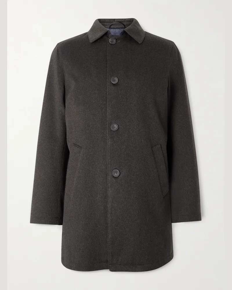 Rubinacci Suede-Trimmed Brushed Cashmere Coat Brown