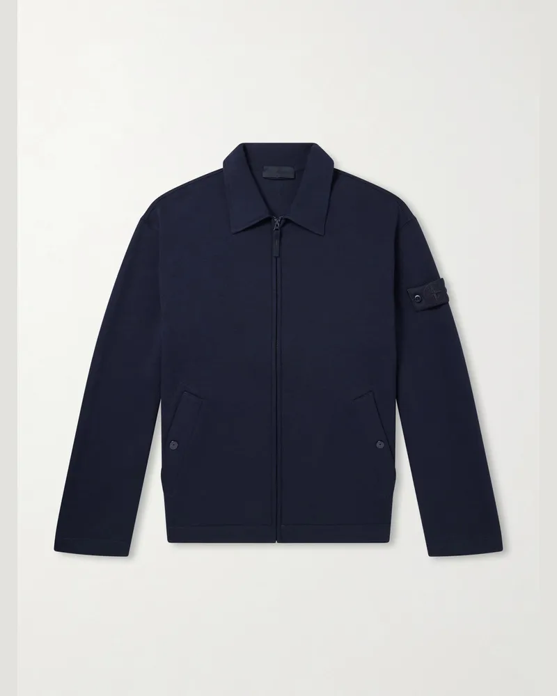Stone Island GHOST Wool and Cotton-Blend Zip-Up Sweater Blue