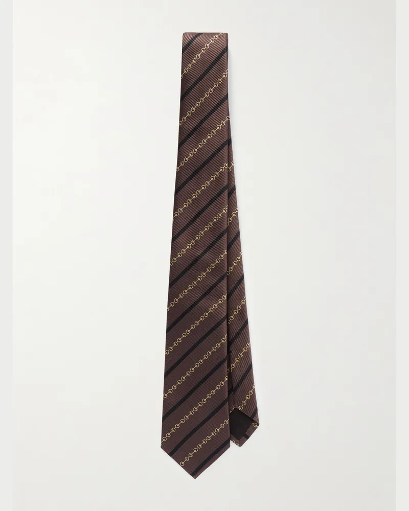 Gucci 7cm Striped Embroidered Silk-Jacquard Tie Brown
