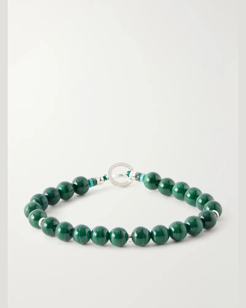 Mikia Circle8 Sterling Silver and Malachite Beaded Bracelet Green