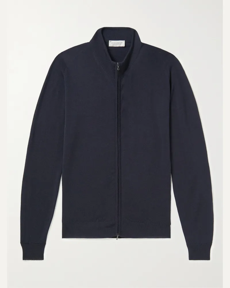 John Smedley Claygate Slim-Fit Merino Wool Zip-Up Cardigan Blue