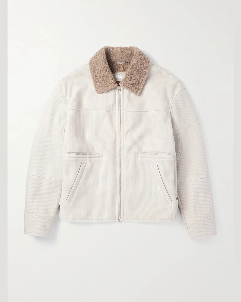 Brunello Cucinelli Slim-Fit Ribbed Shearling Jacket Neutrals