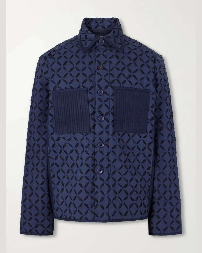 KARDO Wynton Cut-Out Padded Textured-Cotton Blouson Jacket Blue