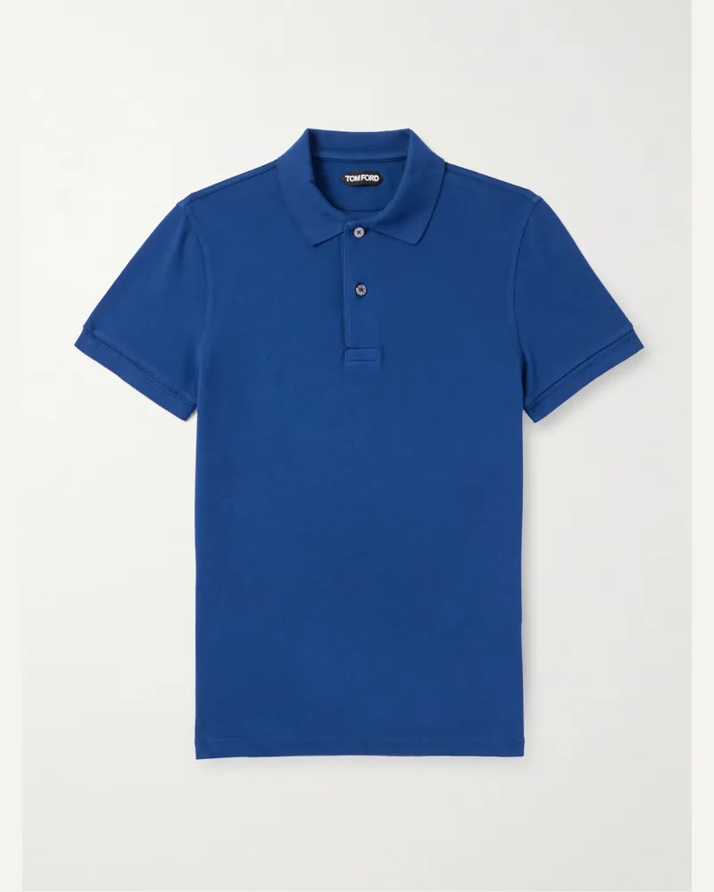 Tom Ford Schmal geschnittenes Polohemd aus Baumwoll-Piqué in Stückfärbung Blau