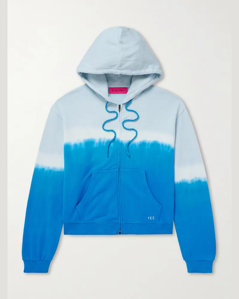 The Elder Statesman Daily Kapuzenjacke aus Jersey aus einer Baumwollmischung mit Batikmuster, Reißverschluss und Stickerei Blau
