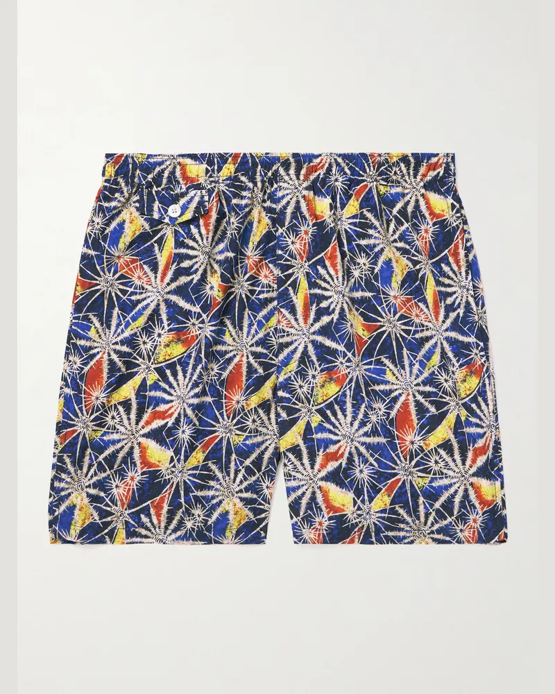 Beams Plus Gerade geschnittene mittellange Badeshorts aus bedrucktem Shell Blau