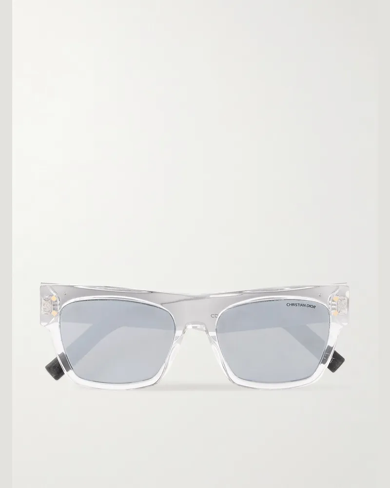 Dior CD Diamond S8I Square-Frame Acetate and Monogrammed Silver-Tone Sunglasses Silver