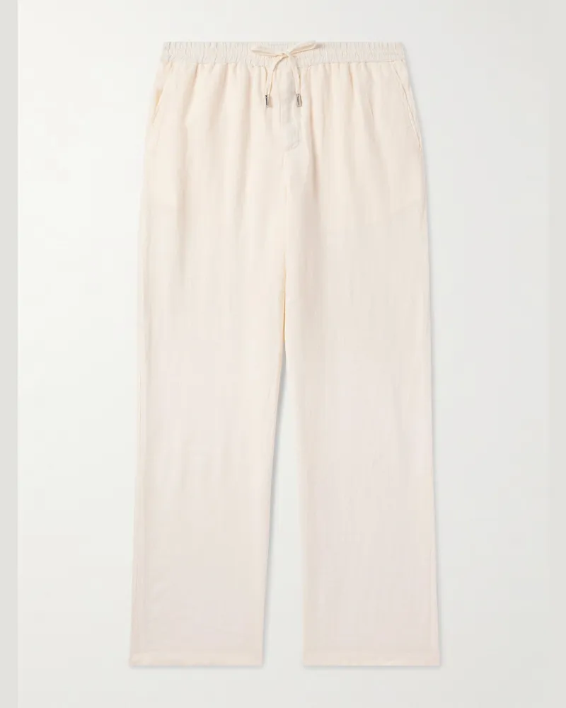 MR P. Edward Straight-Leg Garment-Dyed Linen Drawstring Trousers Neutrals