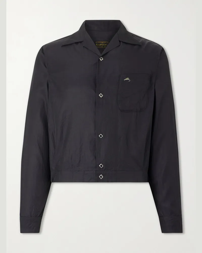 KAPITAL Drizzler Camp-Collar Embroidered-Detail Satin Jacket Black