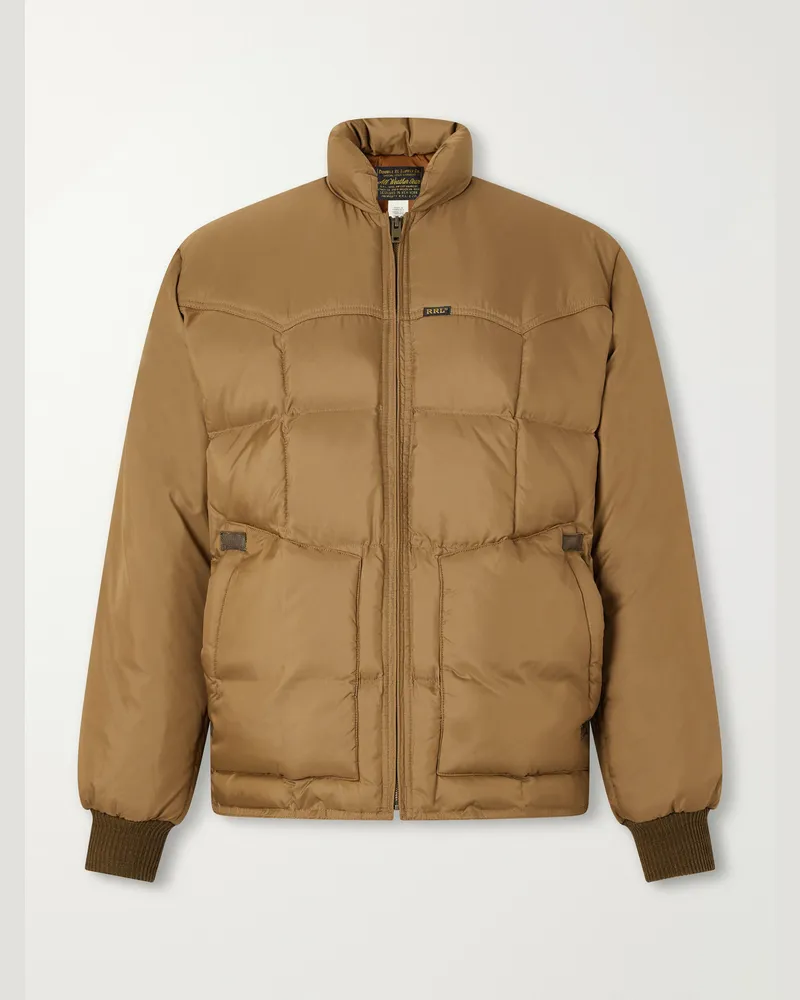 RRL Leather-Trimmed Quilted Shell Padded Bomber Jacket Brown