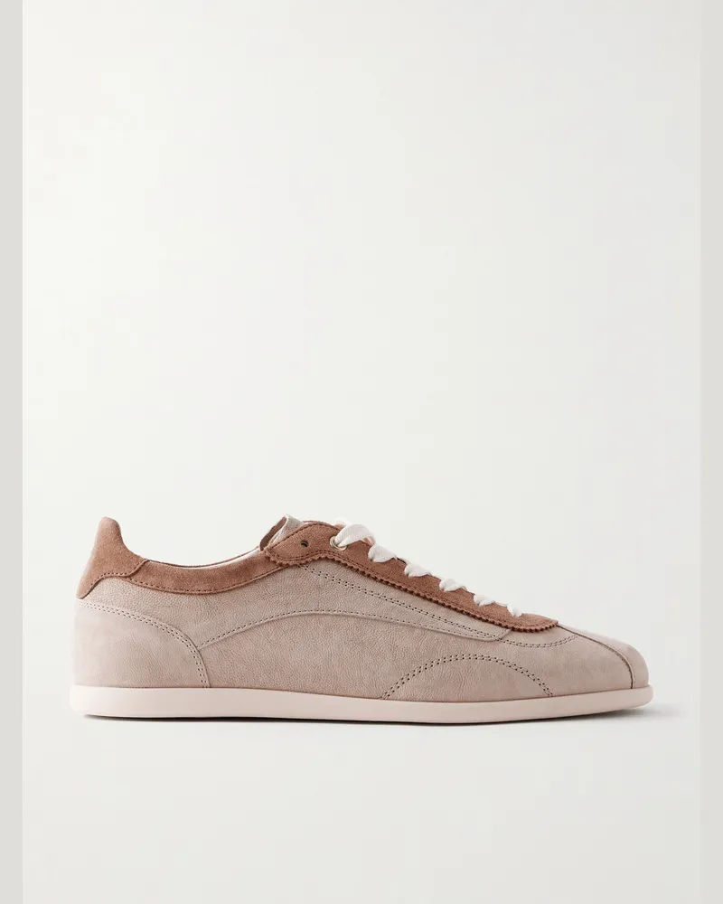 Brunello Cucinelli Suede-Trimmed Leather Sneakers Neutrals