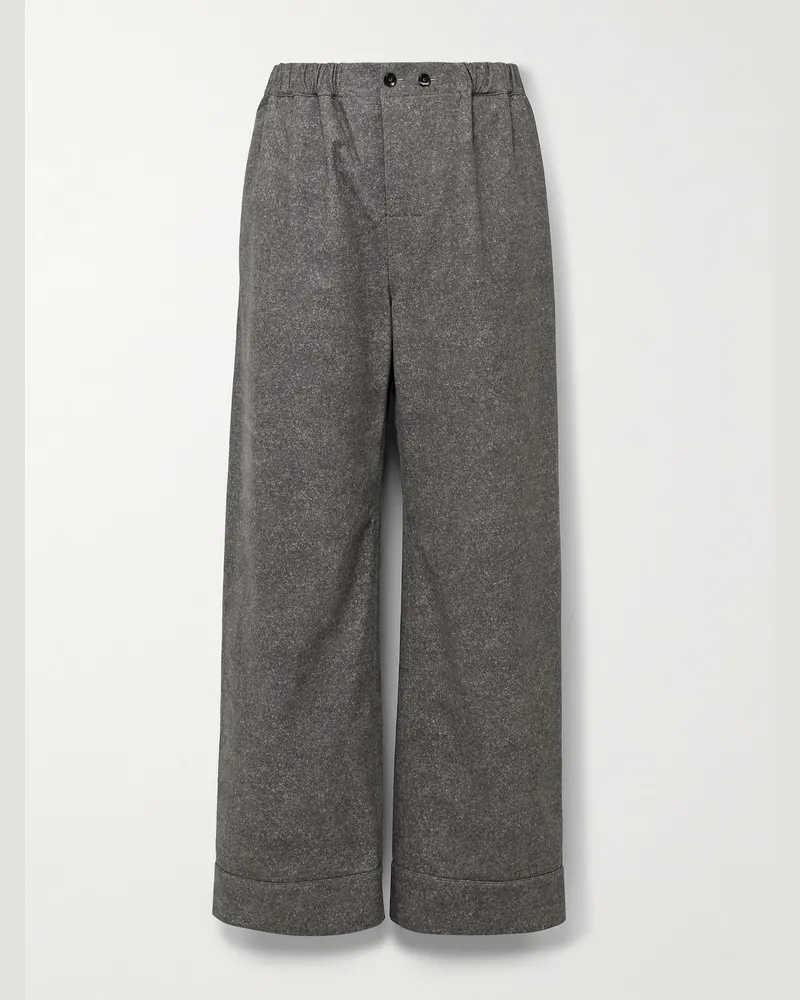 Bottega Veneta Wide-Leg Printed Nubuck Trousers Gray