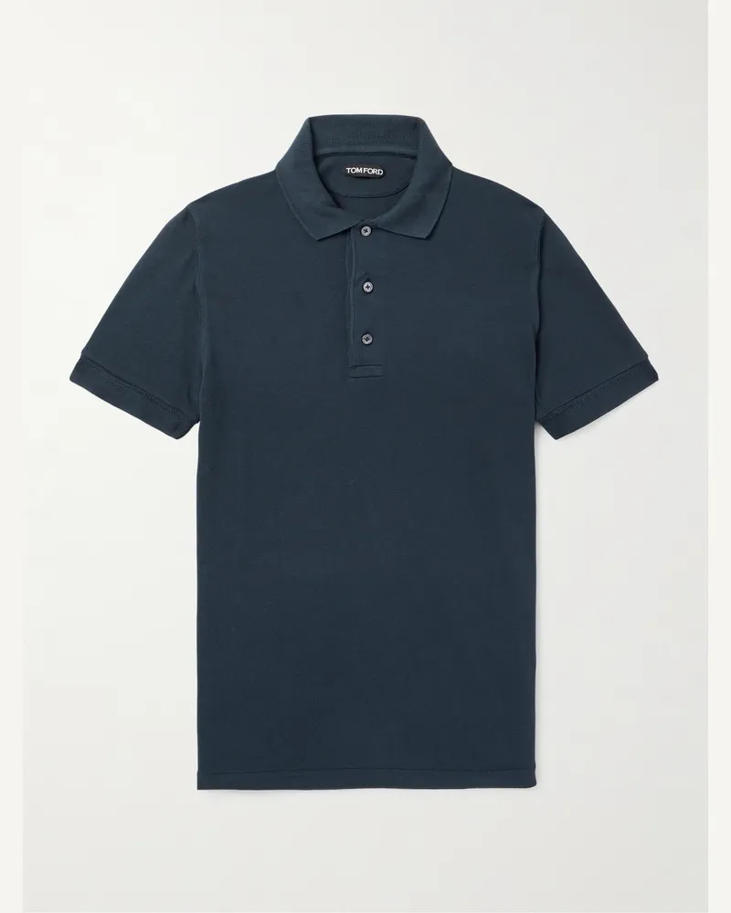 Tom Ford Lyocell and Cotton-Blend Piqué Polo Shirt Blue
