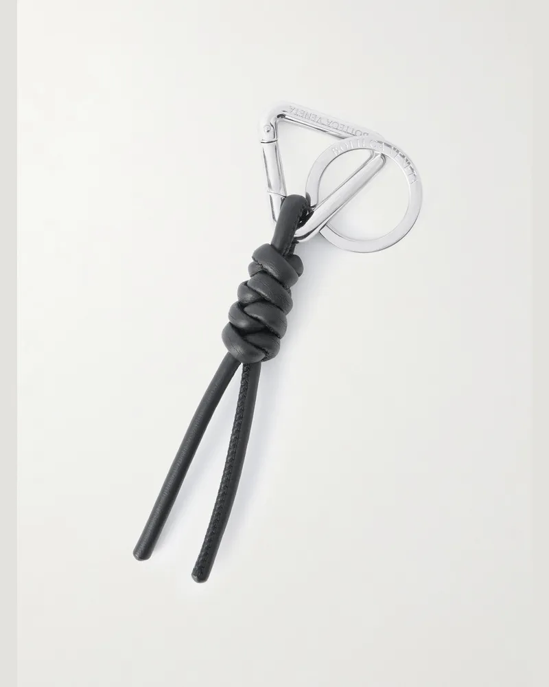 Bottega Veneta Silberfarbener Schlüsselanhänger mit geflochtenem Detail aus Leder Schwarz