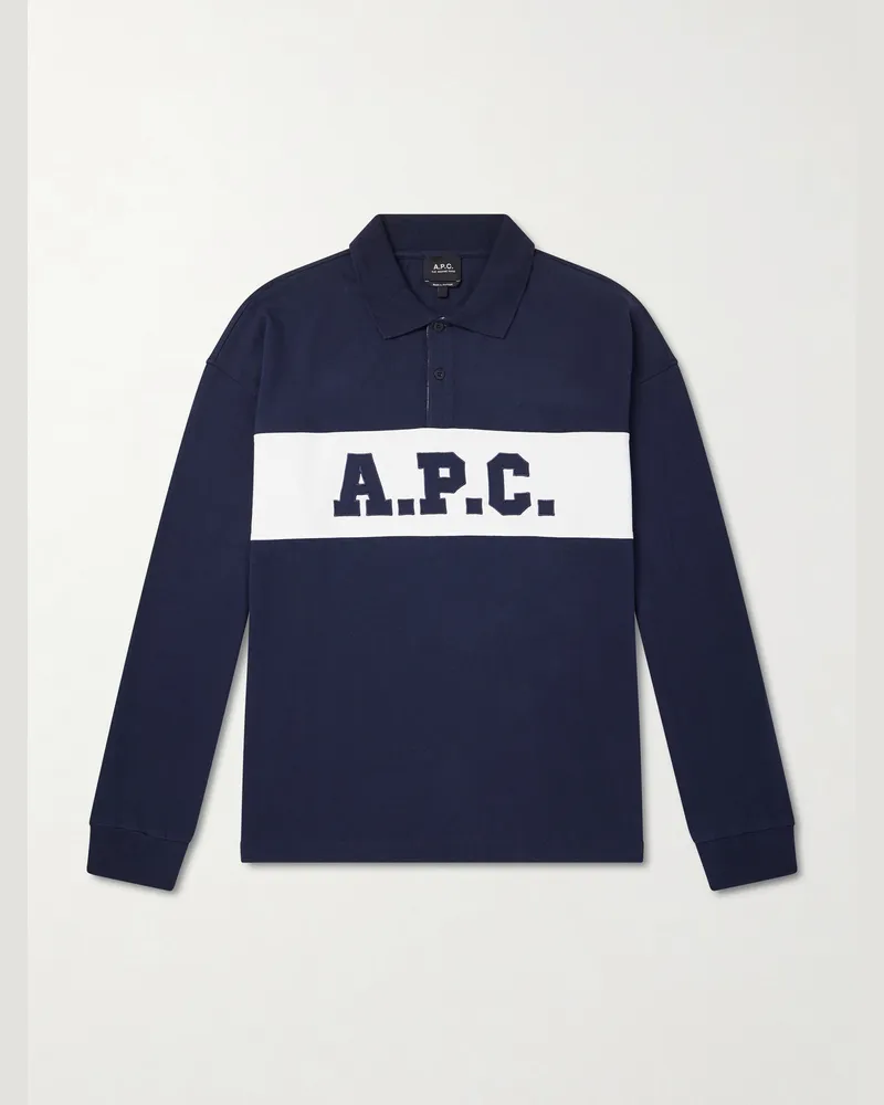 A.P.C. Alexis Logo-Embroidered Cotton-Jersey Polo Shirt Blue