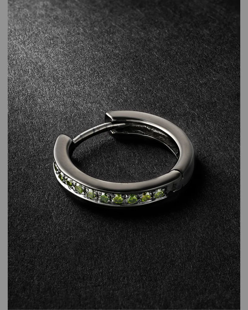 Kolours Fortis Medium Blackened Gold Diamond Single Hoop Earring Green