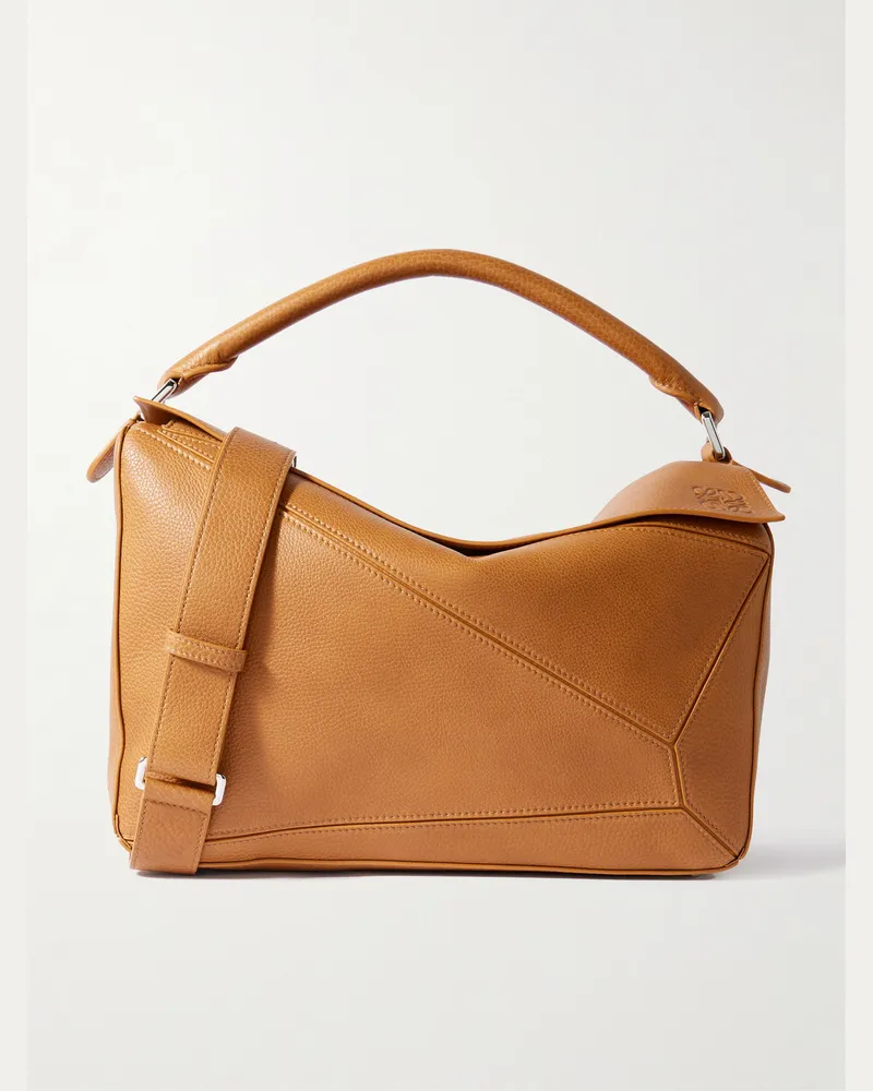Loewe Puzzle Edge Large Logo-Debossed Full-Grain Leather Messenger Bag Brown