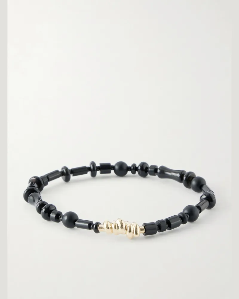 Luis Morais 14-Karat Gold Agate Beaded Bracelet Black