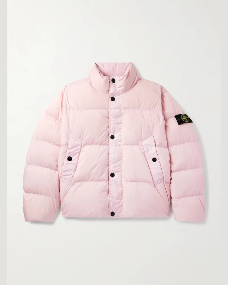 Stone Island Daunenjacke aus gestepptem Reps-Nylon in Knitteroptik mit Logodetail in Stückfärbung Pink