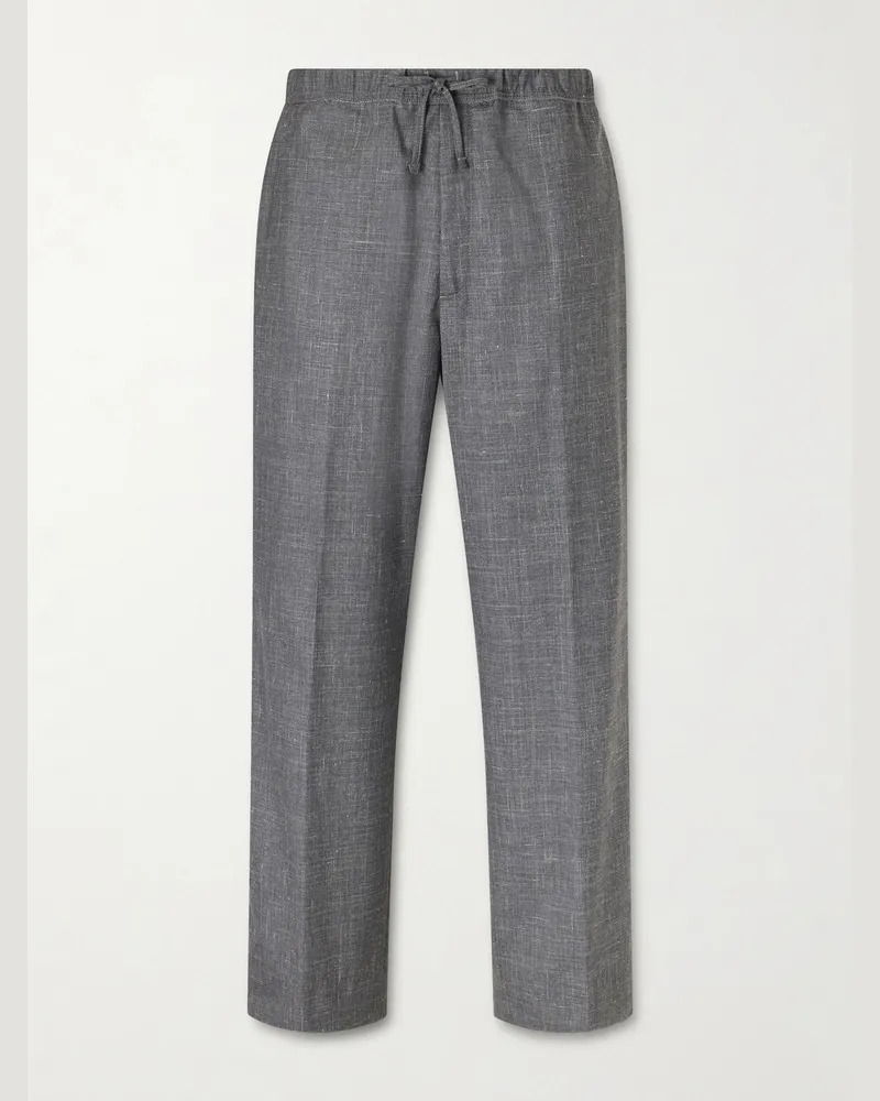 Officine Generale Nilson Straight-Leg Virgin Wool, Silk and Linen-Blend Drawstring Trousers Gray
