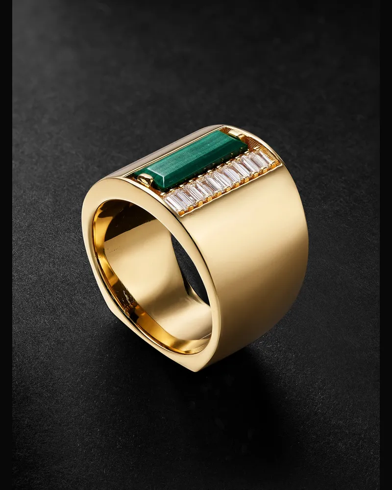 Suzanne Kalan 18-Karat Gold, Malachite and Diamond Ring Green