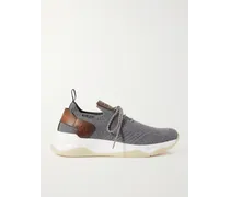Berluti Shadow Sneakers aus Stretch-Strick mit Besatz aus Venezia-Leder Grau