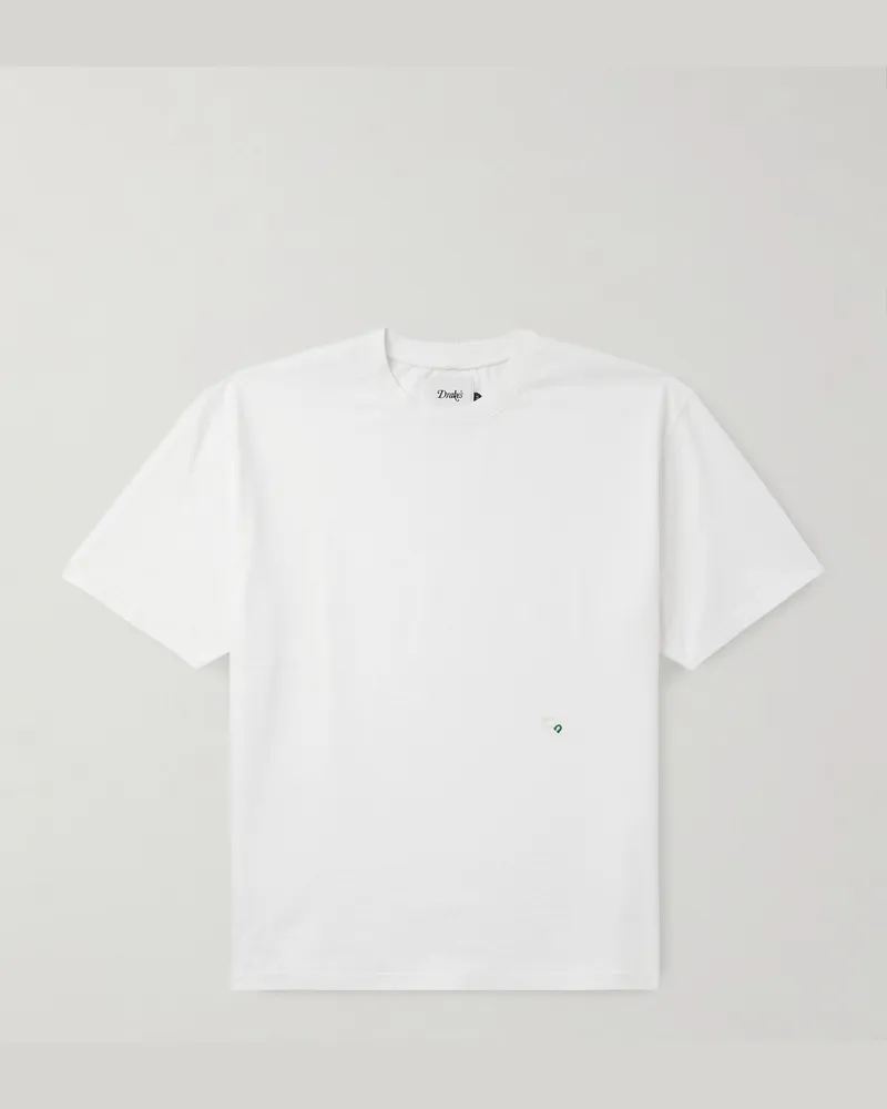 Drake's Embroidered Cotton-Jersey T-Shirt White