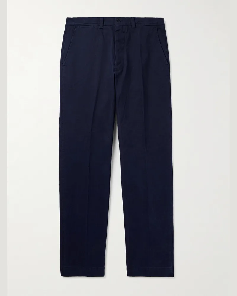 Officine Generale Straight-Leg Garment-Dyed Cotton-Twill Trousers Blue