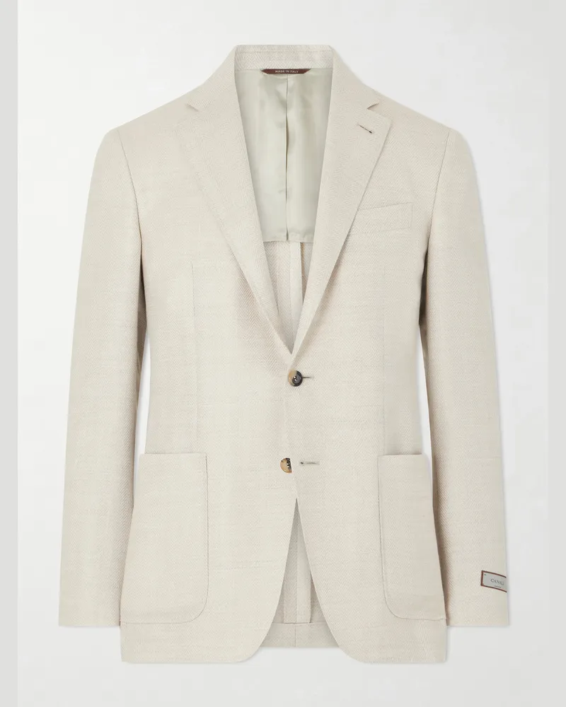 Canali Kai Herringbone Wool, Linen and Silk-Blend Blazer Neutrals