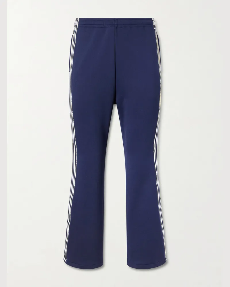 KAPITAL Straight-Leg Striped Jersey Sweatpants Blue