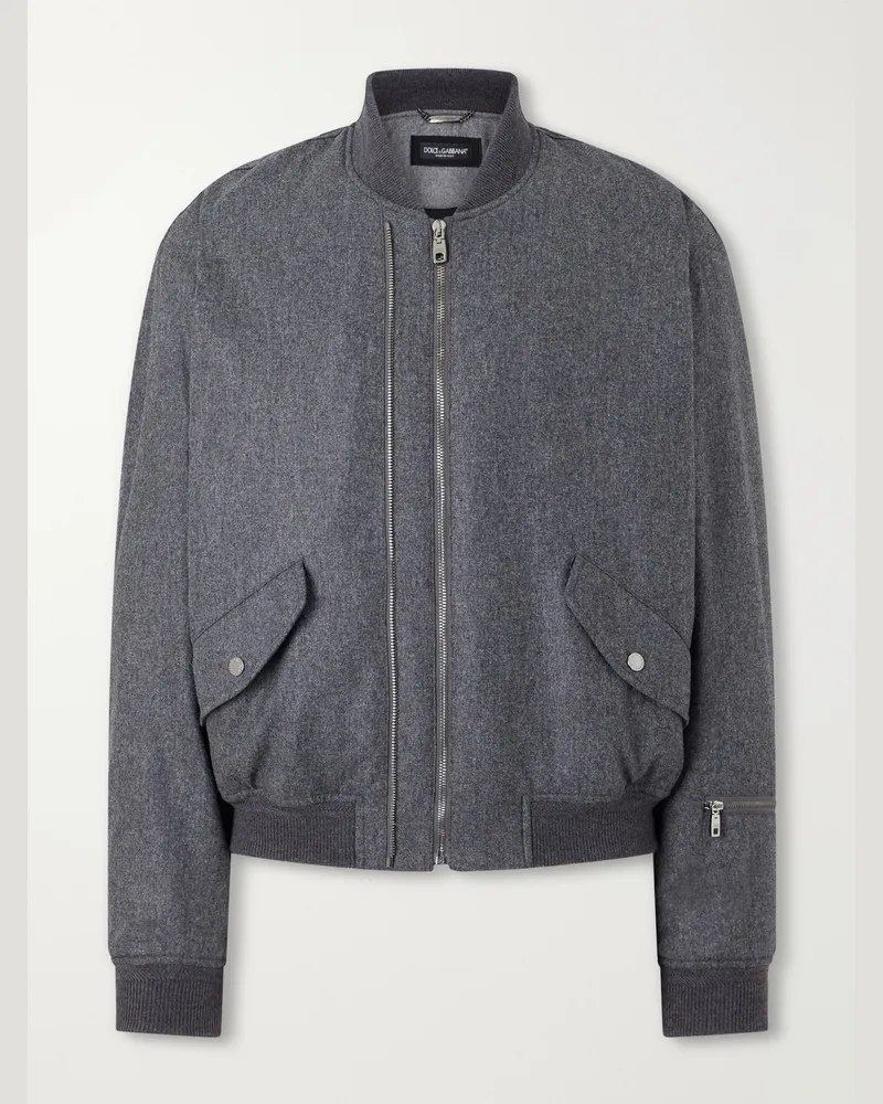 Dolce & Gabbana Wool-Flannel Bomber Jacket Gray