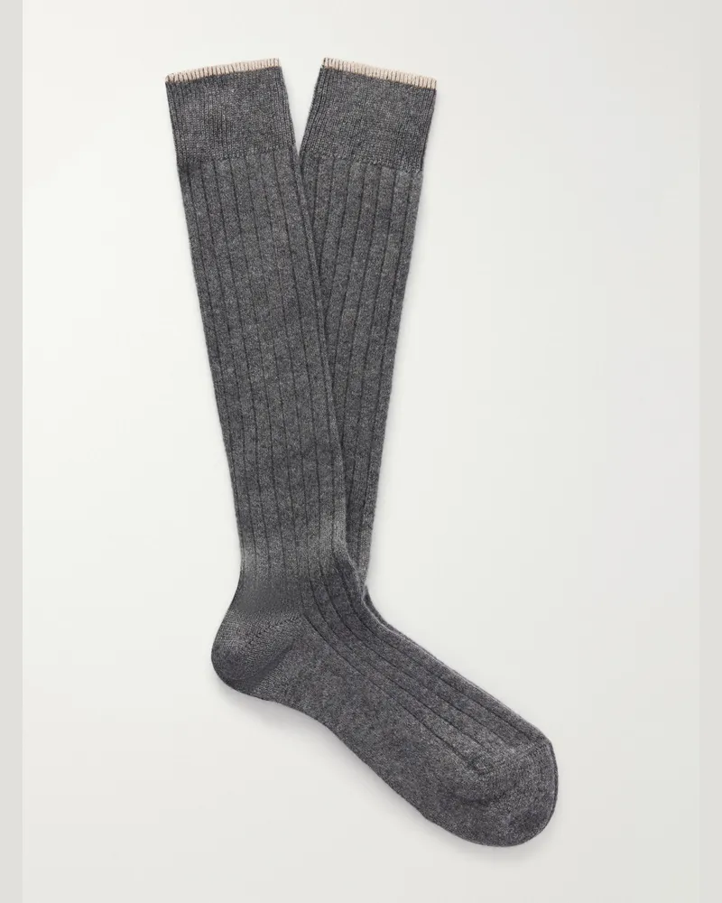 Brunello Cucinelli Ribbed Cashmere Socks Gray