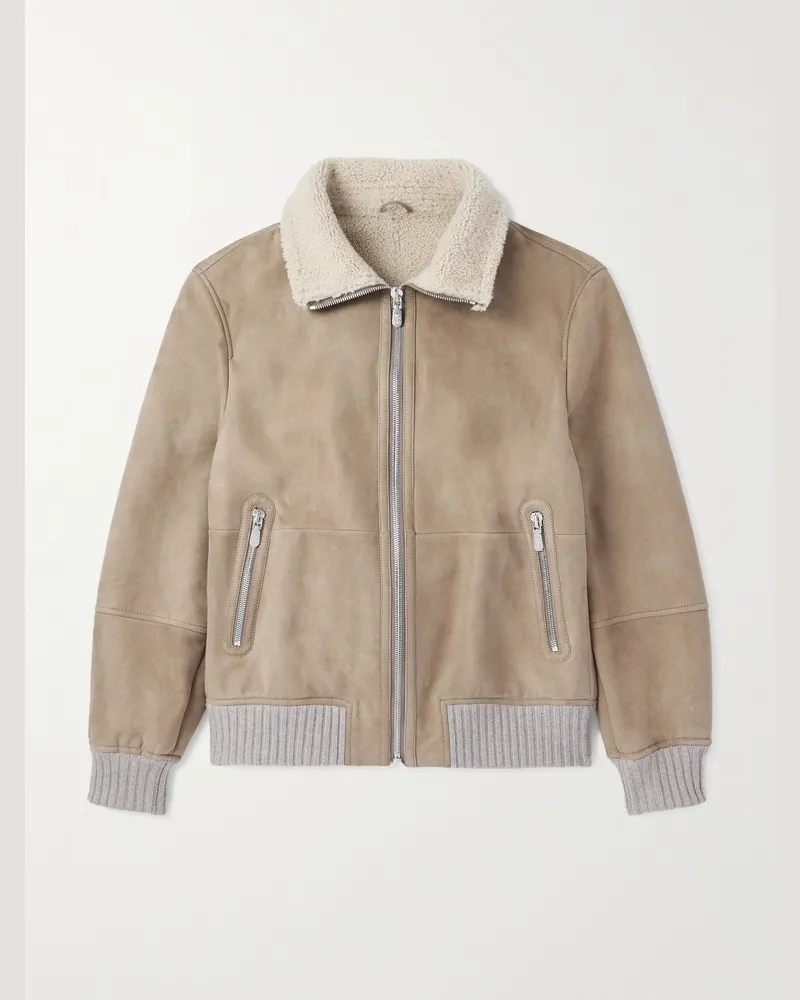 Brunello Cucinelli Jacke aus Shearling mit Kaschmirbesatz Braun