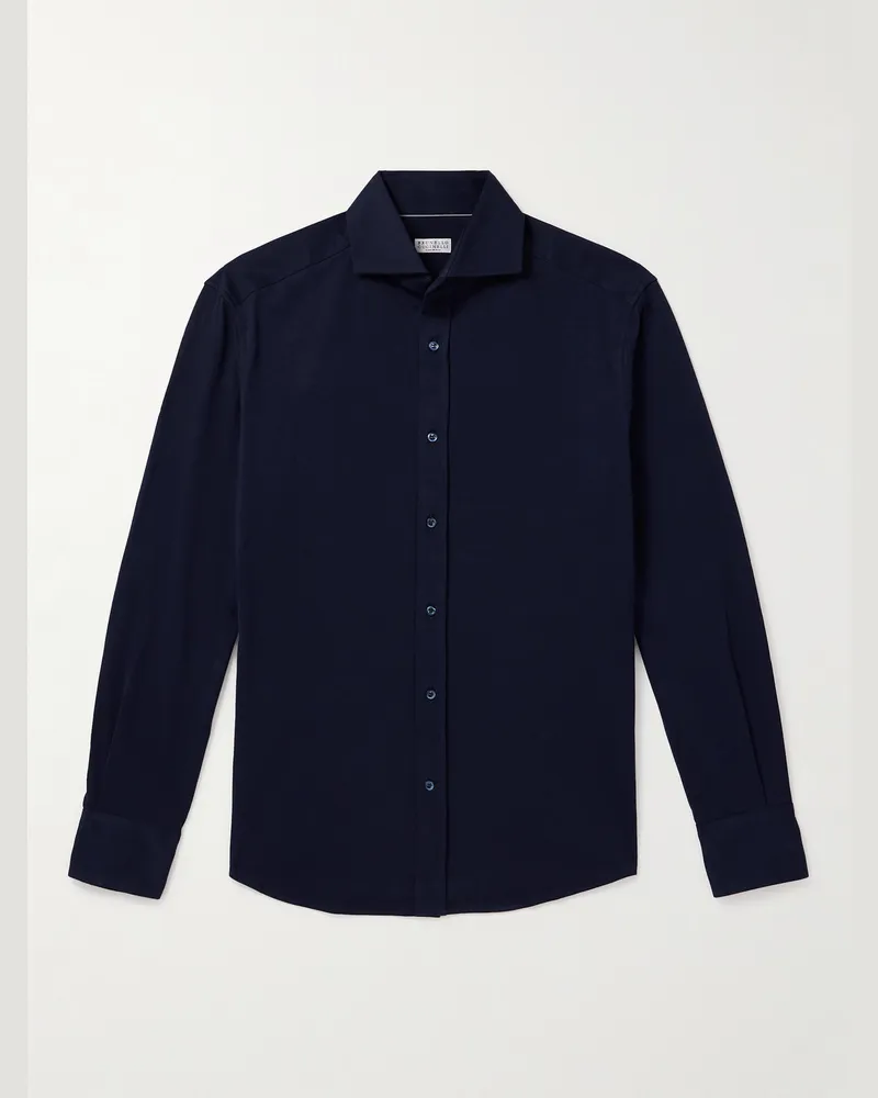 Brunello Cucinelli Hemd aus Baumwoll-Jersey Blau
