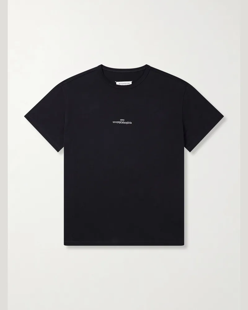 Maison Margiela Logo-Embroidered Cotton-Jersey T-Shirt Black