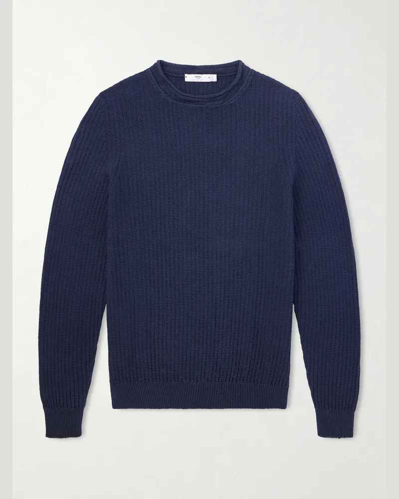 Inis Meáin Moss Pullover aus einer Leinen-Baumwollmischung in Rippstrick Blau