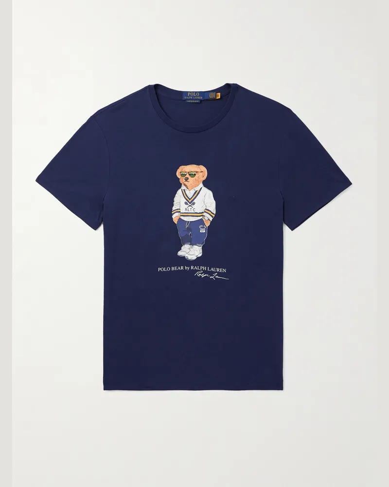 Ralph Lauren Schmal geschnittenes T-Shirt aus Baumwoll-Jersey mit Logoprint Grau