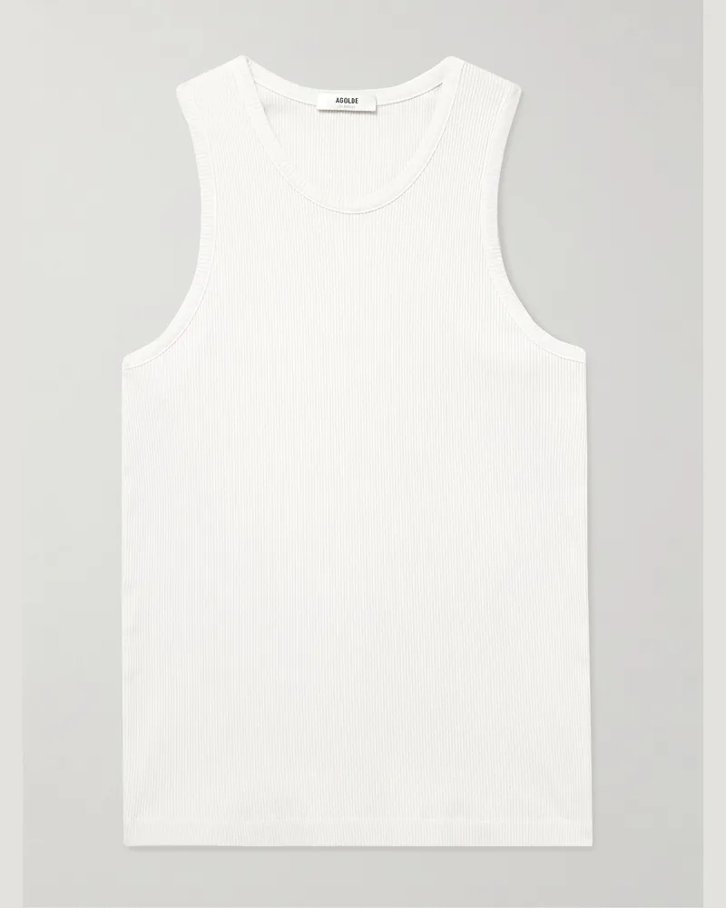 AGOLDE Viggo Ribbed Stretch Organic Cotton and TENCEL™ Lyocell-Blend Tank Top Neutrals