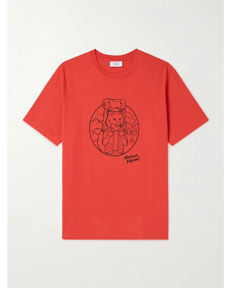 Kitsuné Rambling Fox T-Shirt aus Baumwoll-Jersey mit Logoprint Rot