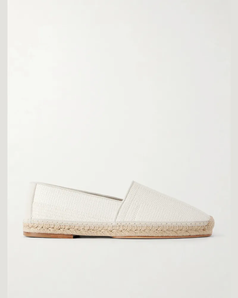 Brunello Cucinelli Leather-Trimmed Woven Raffia Espadrilles Neutrals