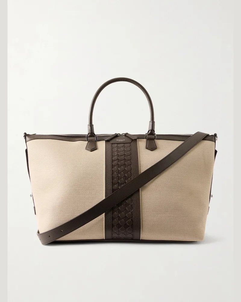 Serapian Leather-Trimmed Canvas Weekend Bag Neutrals