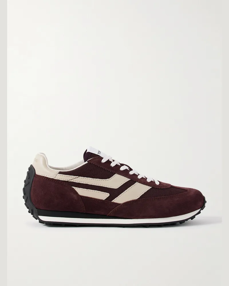 Tom Ford Sneakers aus Veloursleder mit Besatz aus Mesh und Leder Burgunder