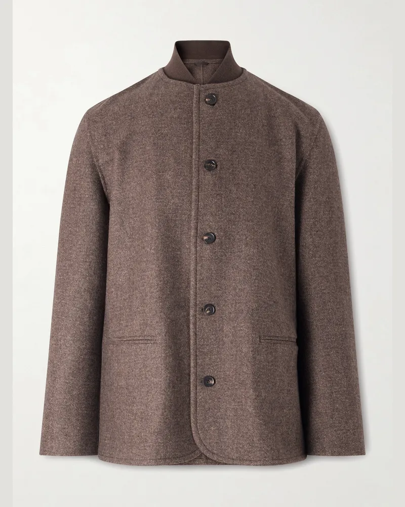 Loro Piana Chilton Herringbone Virgin Wool and Cashmere-Blend Jacket Brown