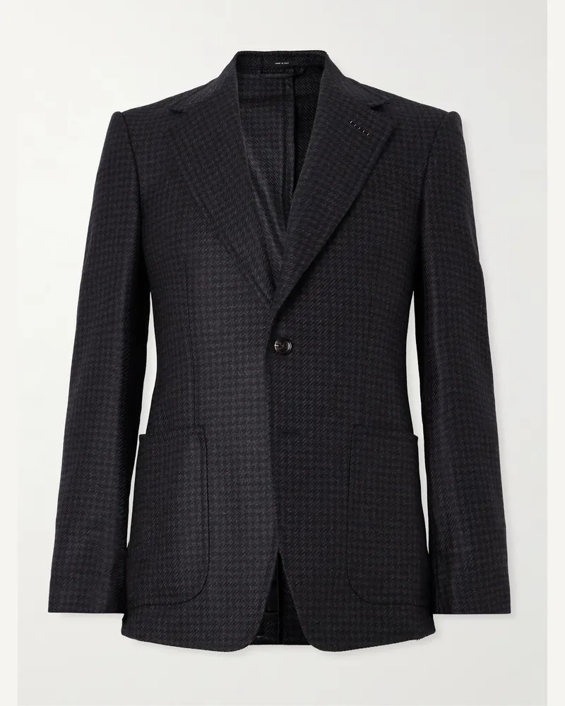 Tom Ford Sakko aus Wolle mit Hahnentrittmuster Blau