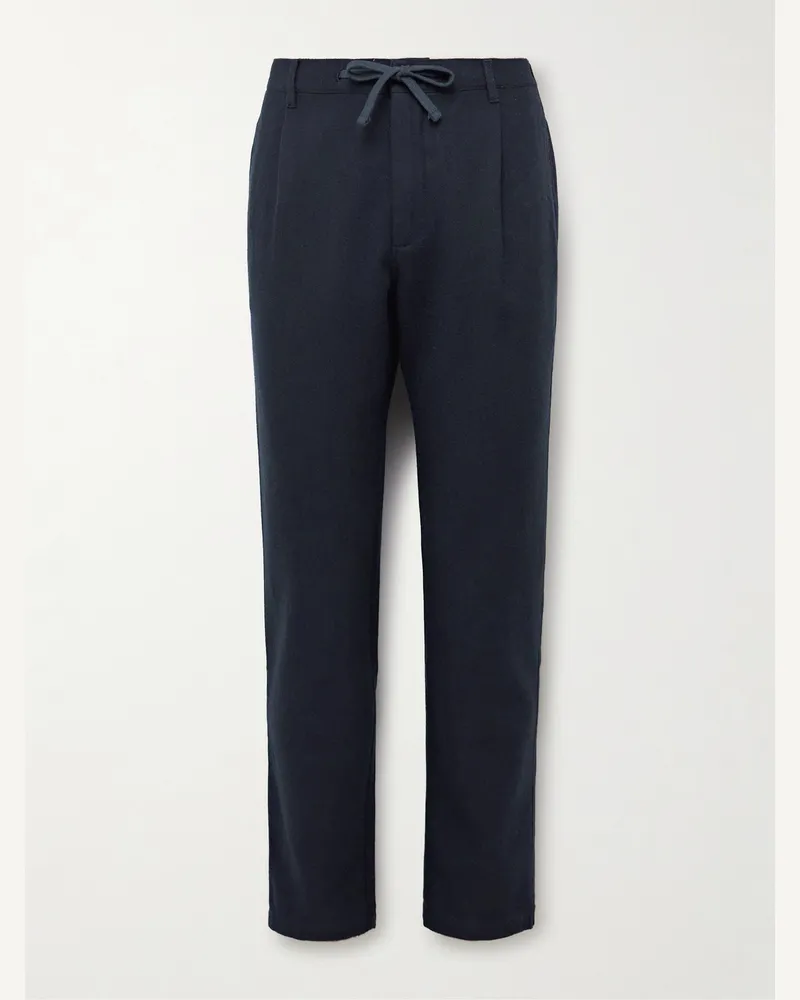 Hartford Tanker Straight-Leg Wool-Blend Drawstring Trousers Blue
